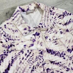 Chicos Women's Jacket‎ Sz 1 Beige Purple Animal Print Button M Size 8